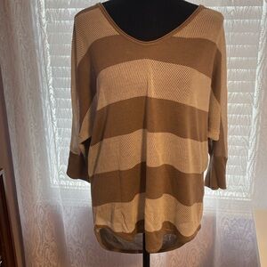 Tan and white striped color block translucent express top